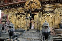 Kathmandu Changu Narayan 17 Temple Main Entrance Has Beautiful Gilded Doors And Windows And Two Snow Lions 